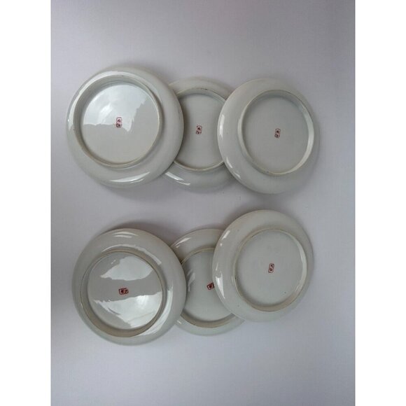 Japanese Kutani Porcelain Meiji 1850s Artwork Set of 6 Saucers Gold Rim RARE - Picture 6 of 8